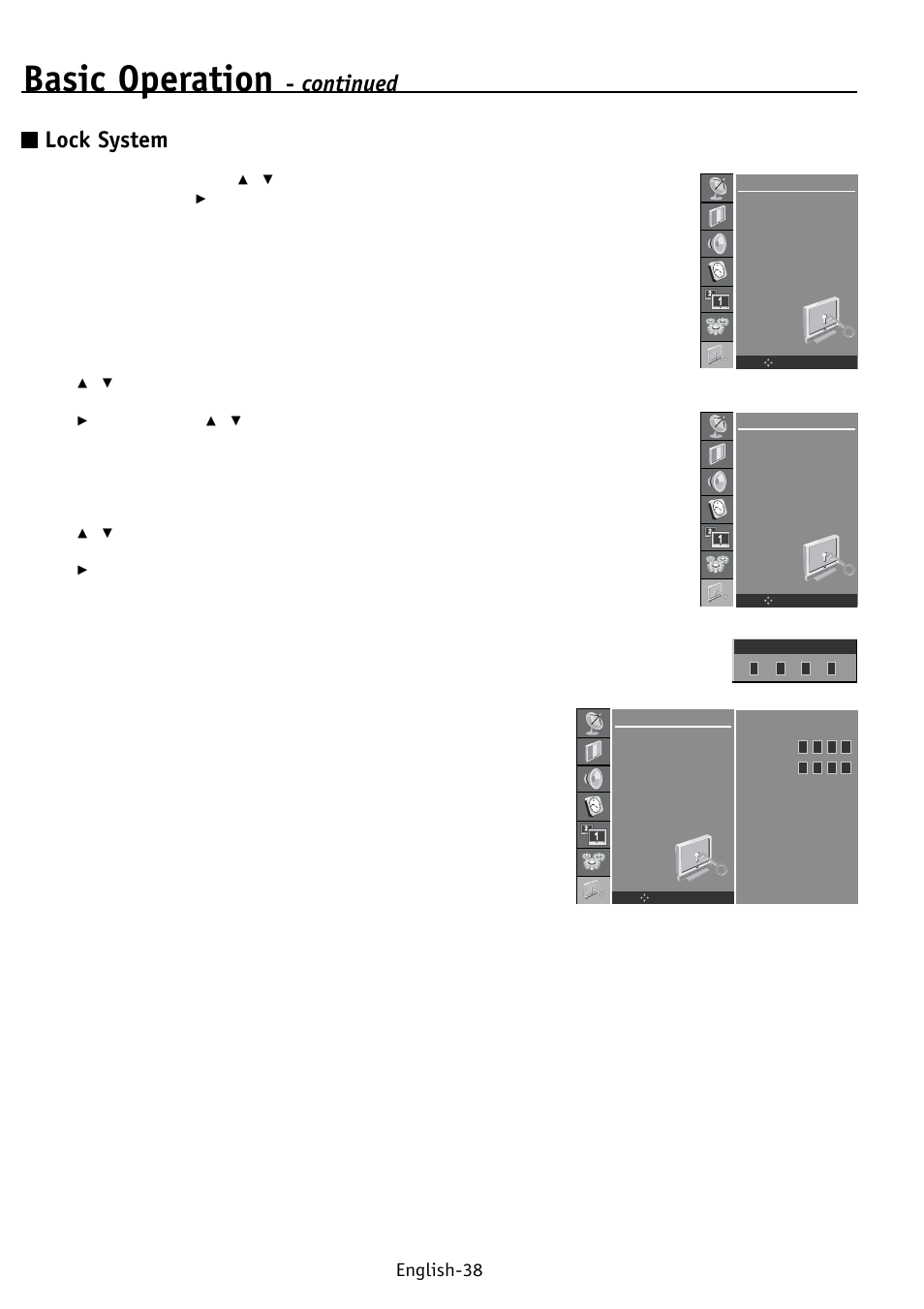 Basic operation, Continued, Lock system | English-38 | NEC PV32 User Manual | Page 42 / 60