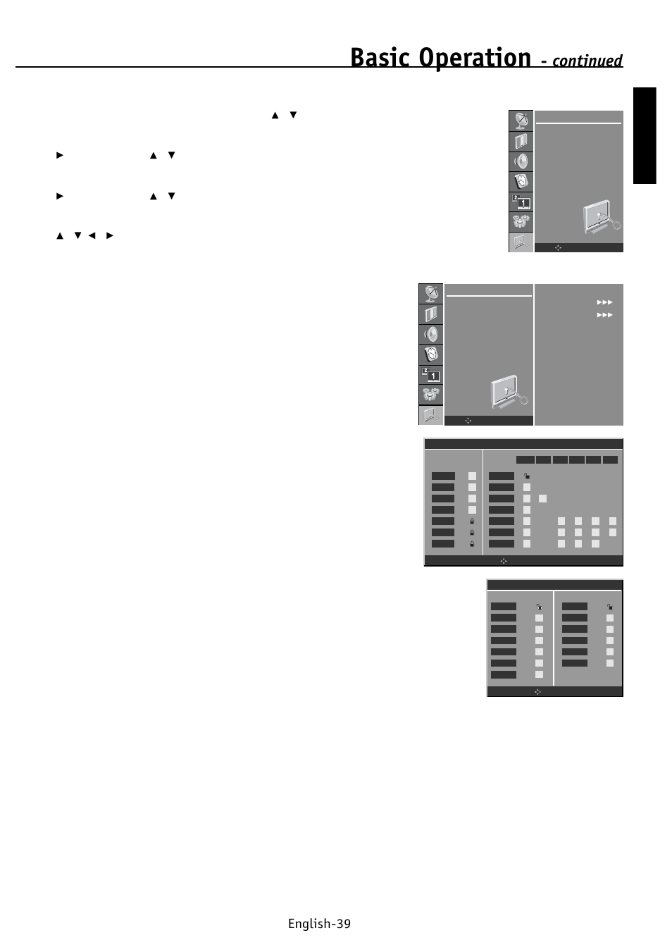 Basic operation, Continued, English english-39 | NEC PV32 User Manual | Page 43 / 60