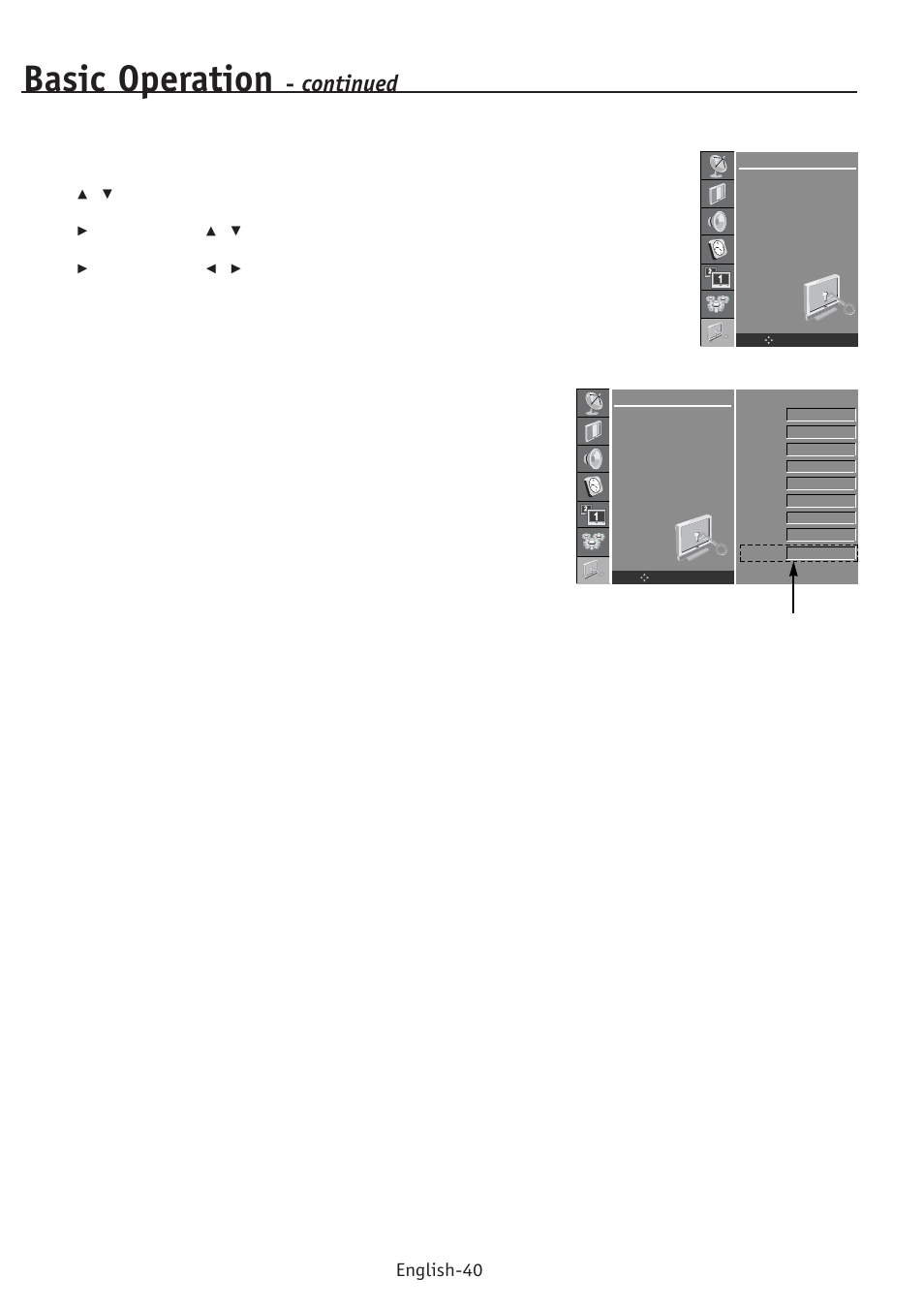 Basic operation, Continued, English-40 | NEC PV32 User Manual | Page 44 / 60