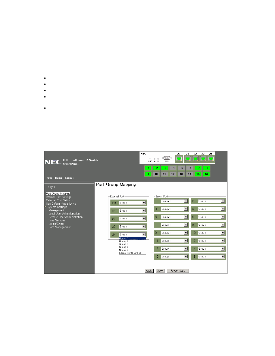 Port group mapping, Port group characteristics, Port group configuration | NEC N8406-022A User Manual | Page 13 / 90