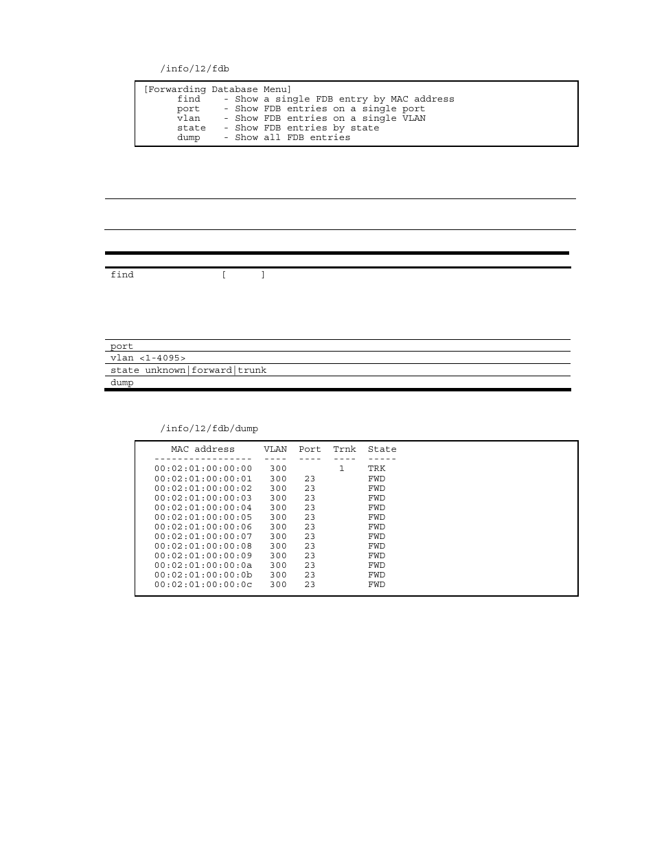 Fdb information menu, Show all fdb information, Clearing entries from the forwarding database | NEC N8406-022A User Manual | Page 40 / 90