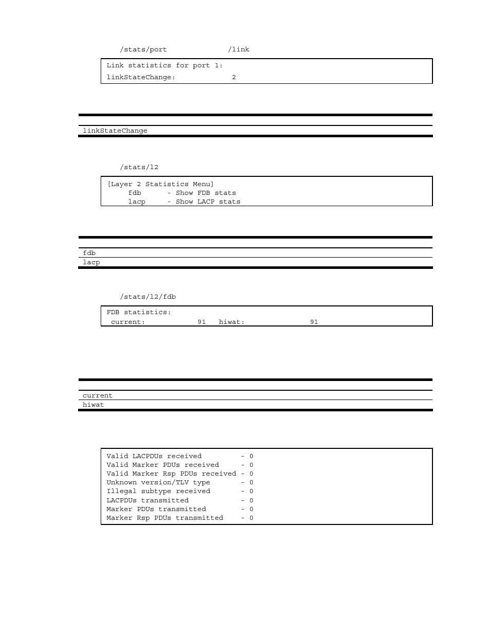 Link statistics, Layer 2 statistics menu, Fdb statistics | Lacp statistics | NEC N8406-022A User Manual | Page 51 / 90