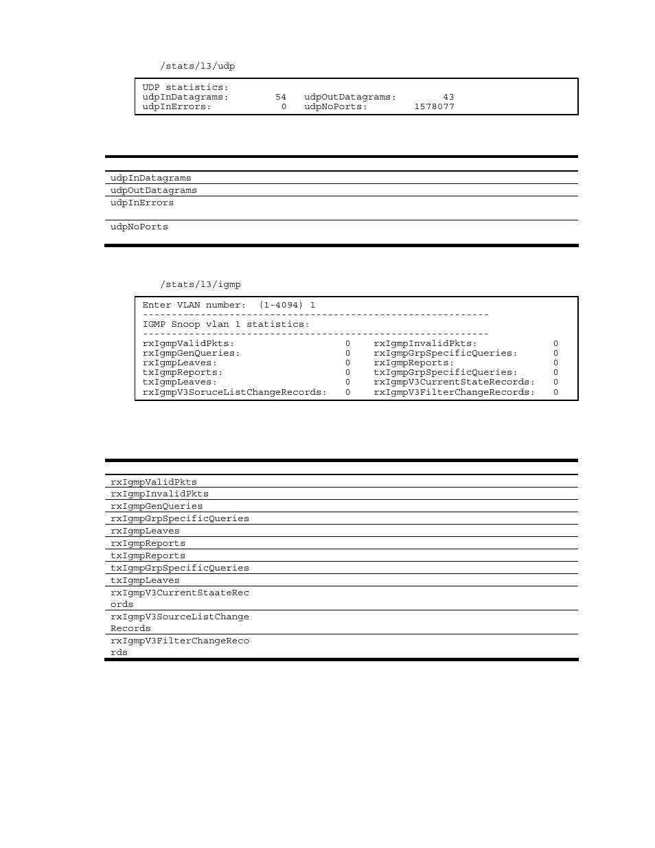 Udp statistics, Igmp multicast group statistics | NEC N8406-022A User Manual | Page 56 / 90