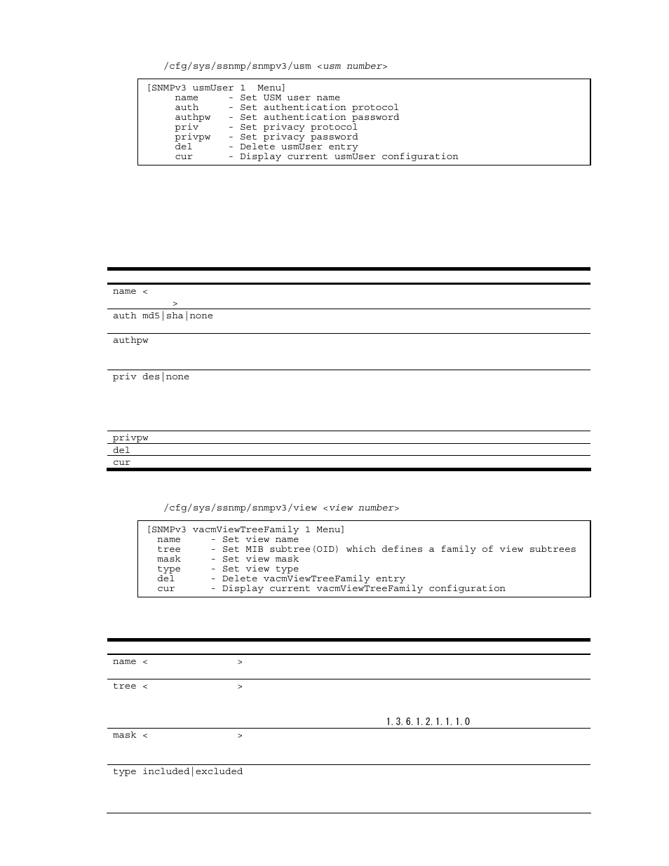 Snmpv3 user security model configuration, Snmpv3 view configuration | NEC N8406-022A User Manual | Page 70 / 90