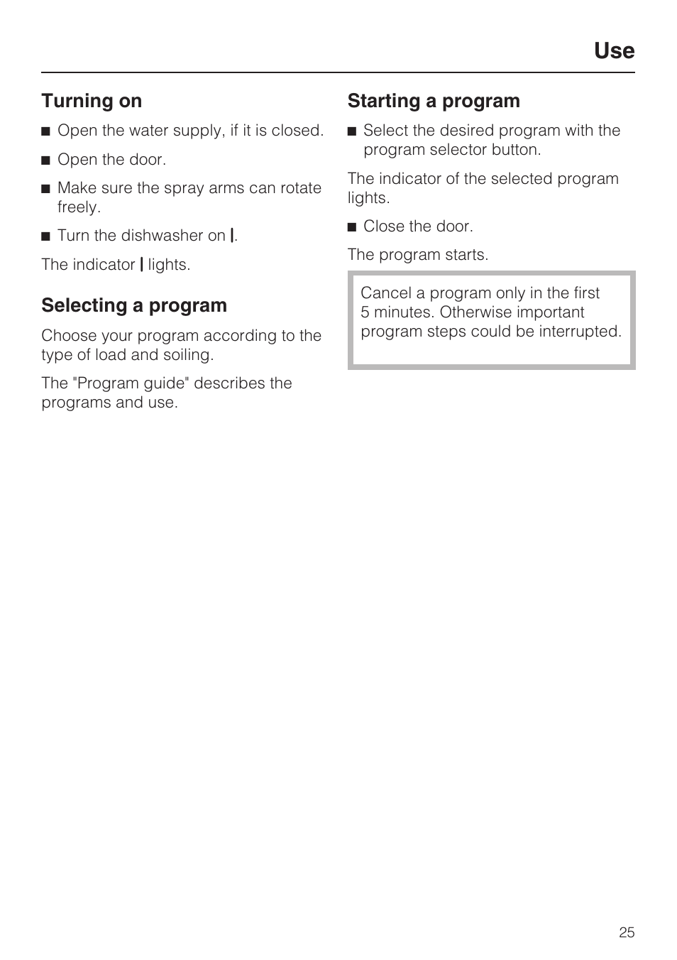 Turning on 25, Selecting a program 25, Starting a program 25 | Turning on selecting a program starting a program, Turning on, Selecting a program, Starting a program | NEC G 2180 User Manual | Page 25 / 56