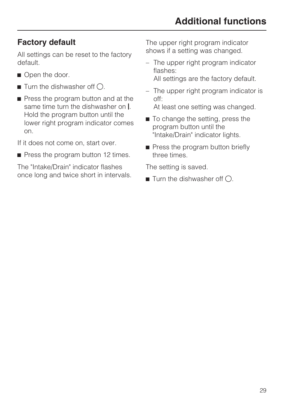 Additional functions, Factory default | NEC G 2180 User Manual | Page 29 / 56