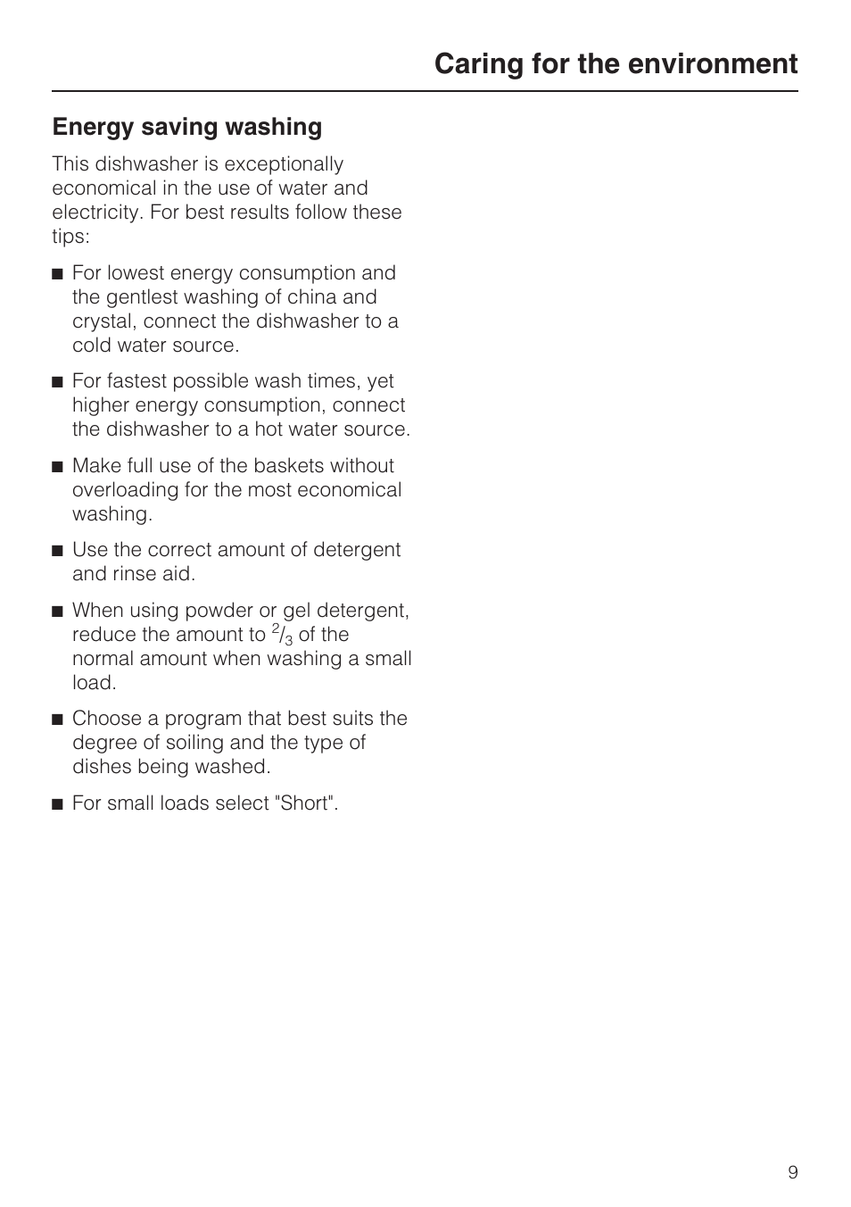 Caring for the environment 9, Caring for the environment, Energy saving washing | NEC G 2180 User Manual | Page 9 / 56