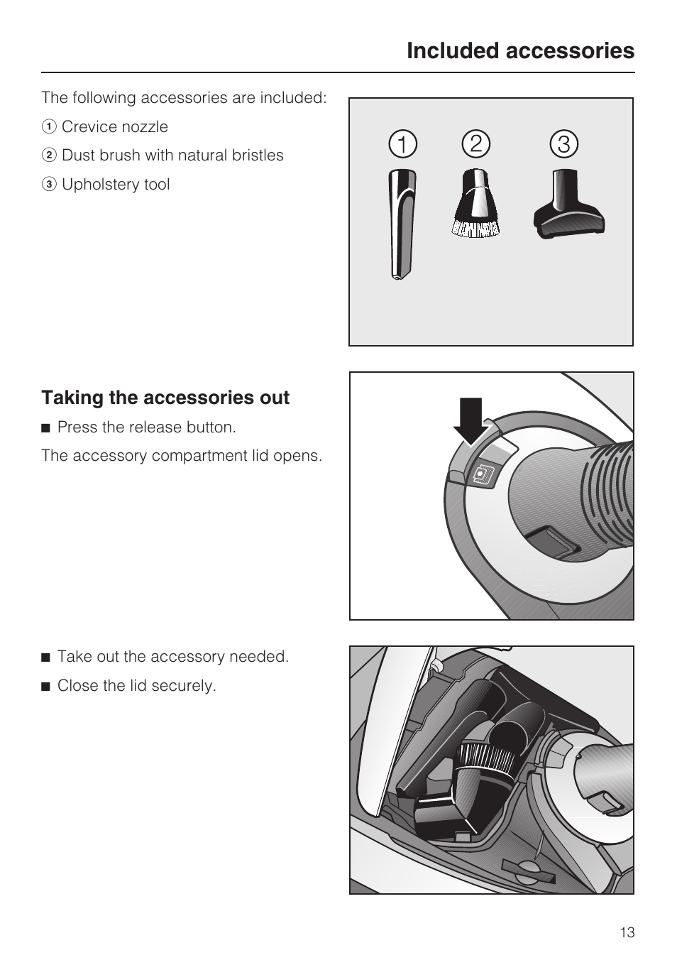 Included accessories 13, Included accessories, Taking the accessories out | NEC S 5000 User Manual | Page 13 / 44