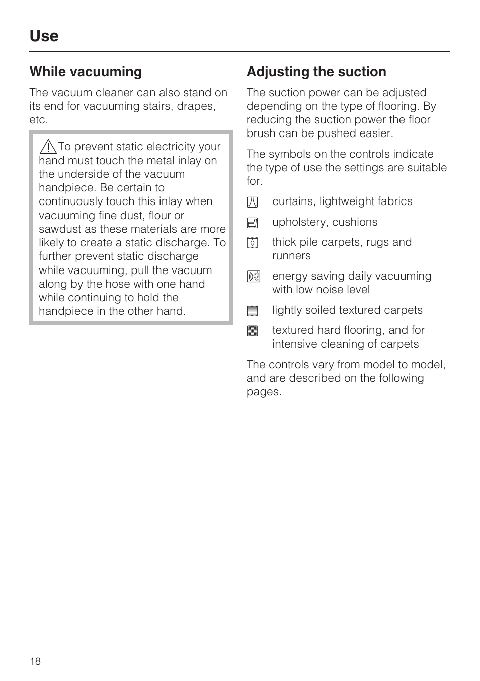 Adjusting the suction 18, While vacuuming, Adjusting the suction | NEC S 5000 User Manual | Page 18 / 44