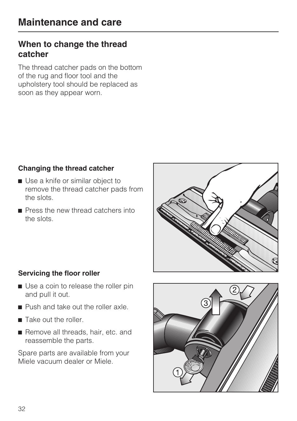 When to change the thread catcher 32, Maintenance and care, When to change the thread catcher | NEC S 5000 User Manual | Page 32 / 44