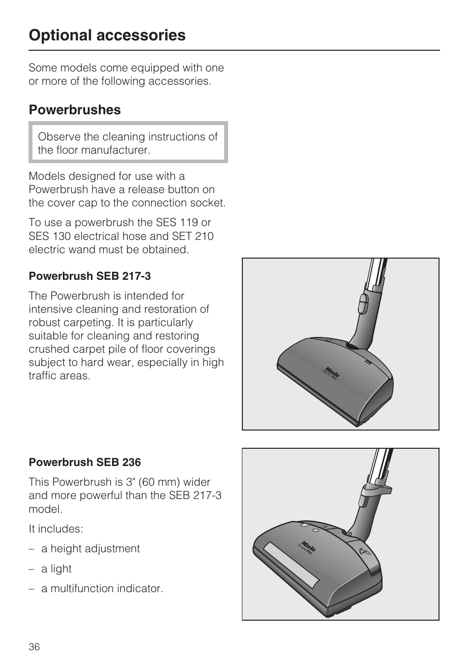 Optional accessories 36, Optional accessories, Powerbrushes | NEC S 5000 User Manual | Page 36 / 44