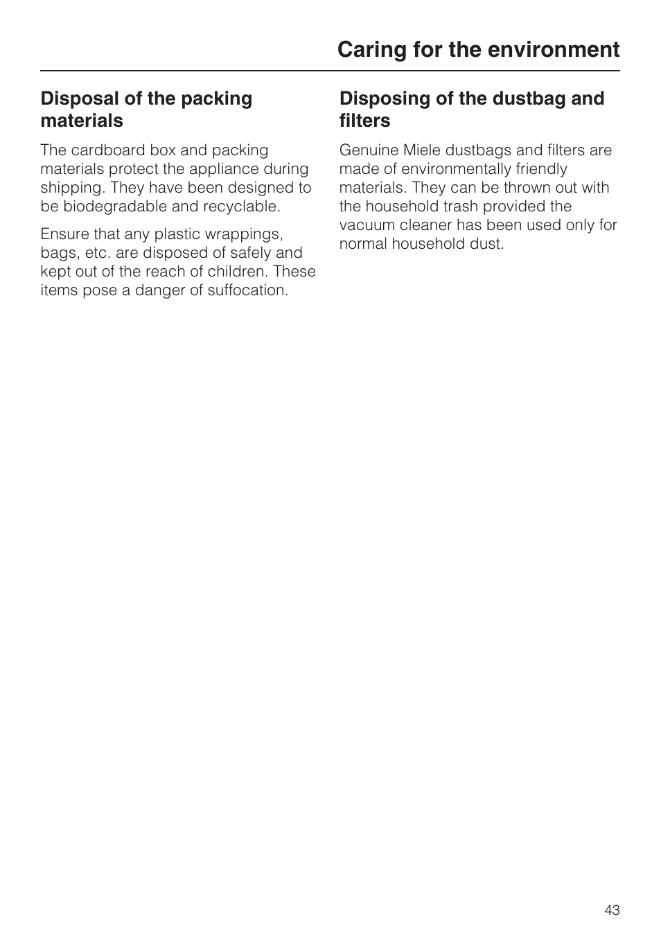Caring for the environment 43, Caring for the environment | NEC S 5000 User Manual | Page 43 / 44