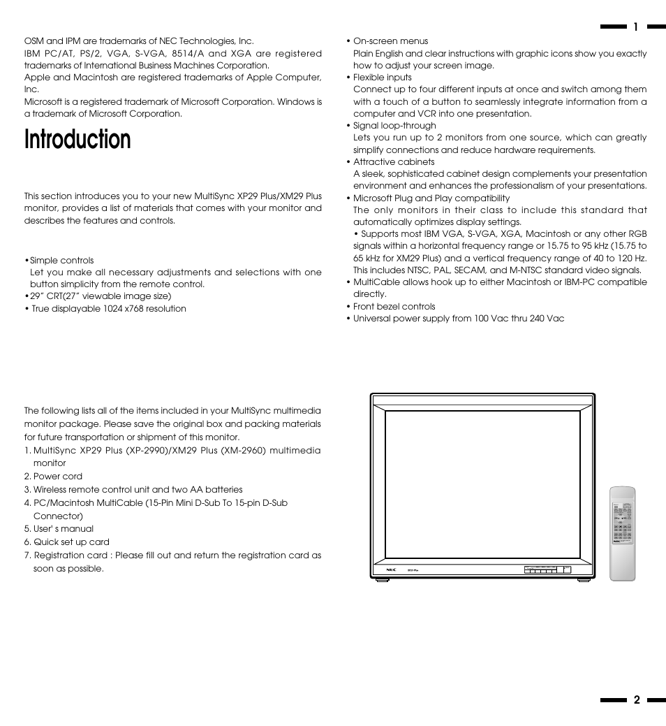 Introduction | NEC XP29 Plus User Manual | Page 6 / 40