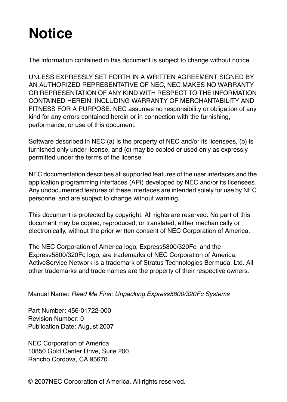 Notice | NEC Express 320Fc Systems User Manual | Page 2 / 10