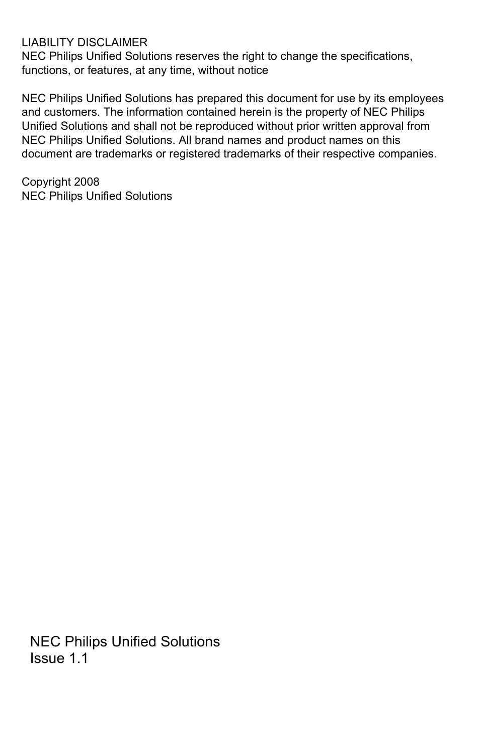 Nec philips unified solutions issue 1.1 | NEC UNIVERGE SV8100 User Manual | Page 10 / 10