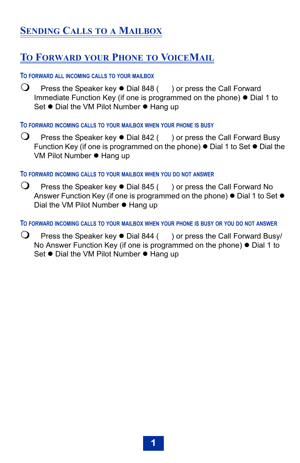 Sending calls to a mailbox, To forward your phone to voicemail, To forward all incoming calls to your mailbox | NEC UNIVERGE SV8100 User Manual | Page 5 / 10