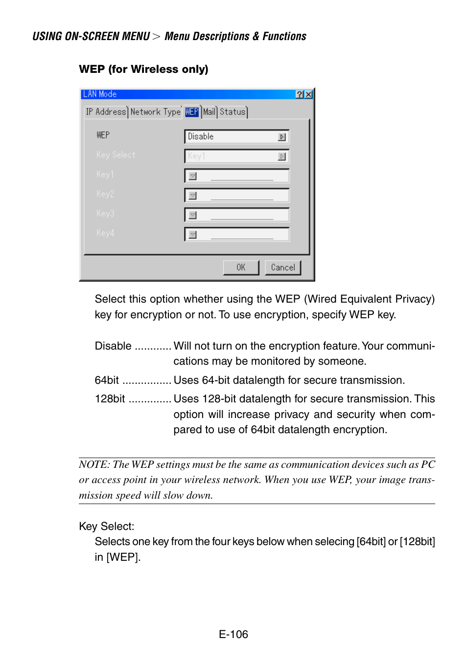 Wep (for wireless only) | NEC LT260 User Manual | Page 106 / 149