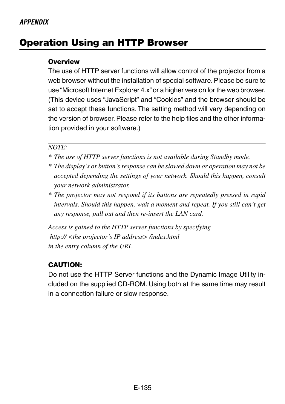 Operation using an http browser | NEC LT260 User Manual | Page 135 / 149