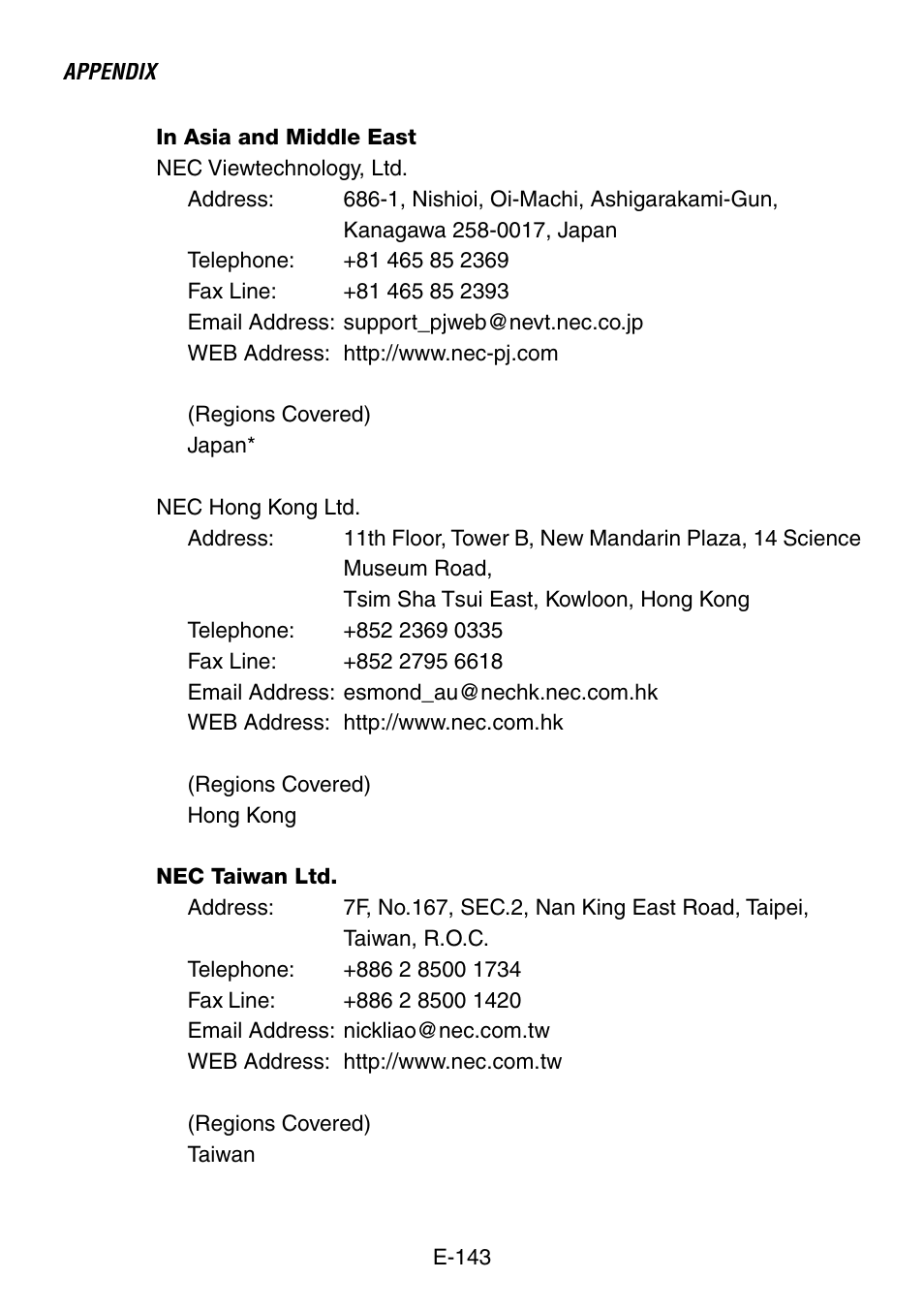 NEC LT260 User Manual | Page 143 / 149