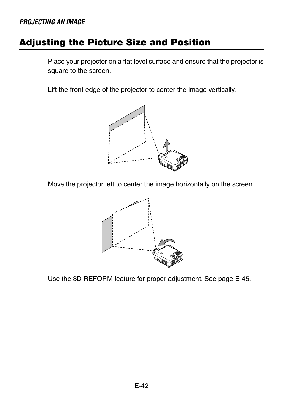 Adjusting the picture size and position | NEC LT260 User Manual | Page 42 / 149