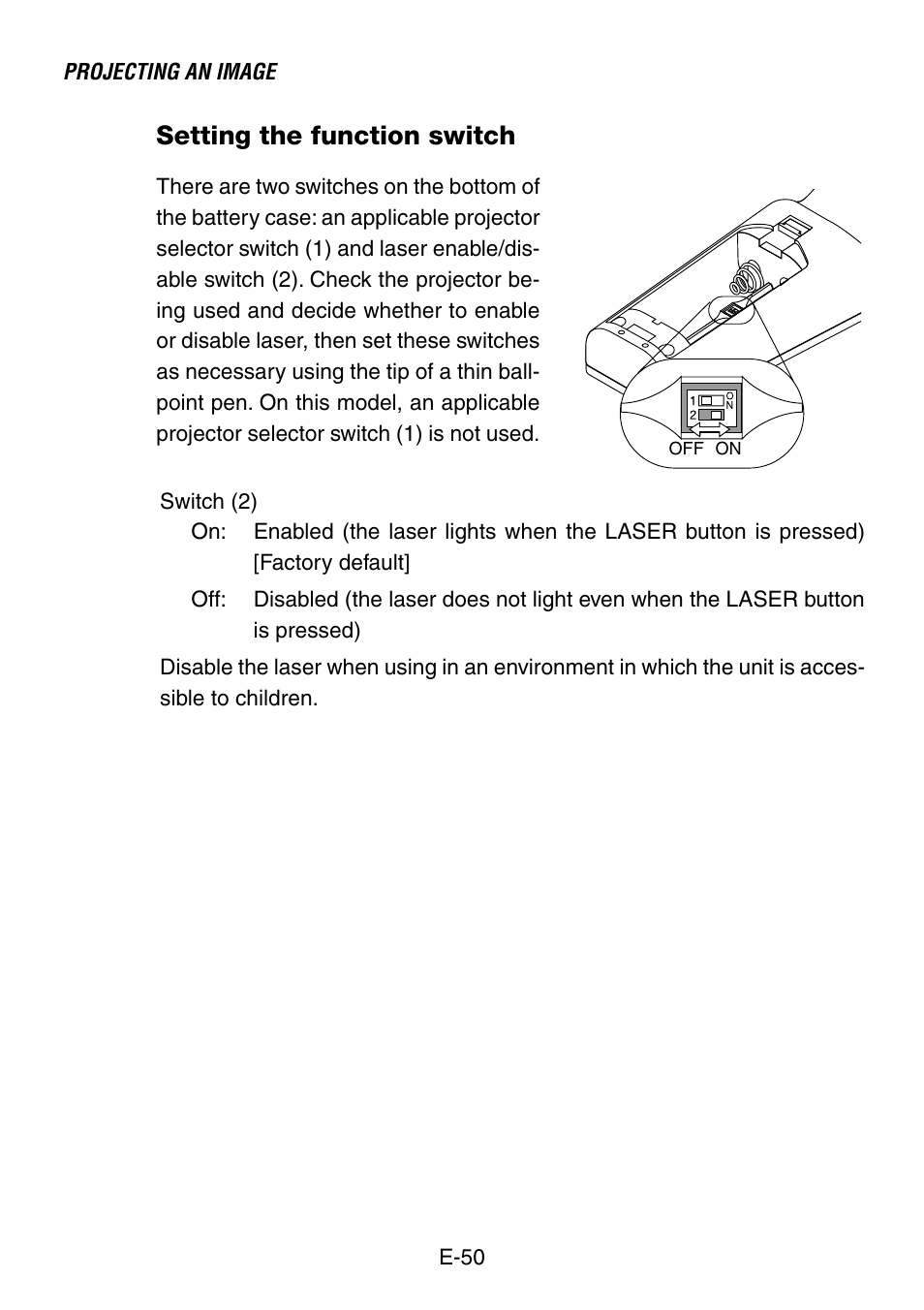 Setting the function switch | NEC LT260 User Manual | Page 50 / 149