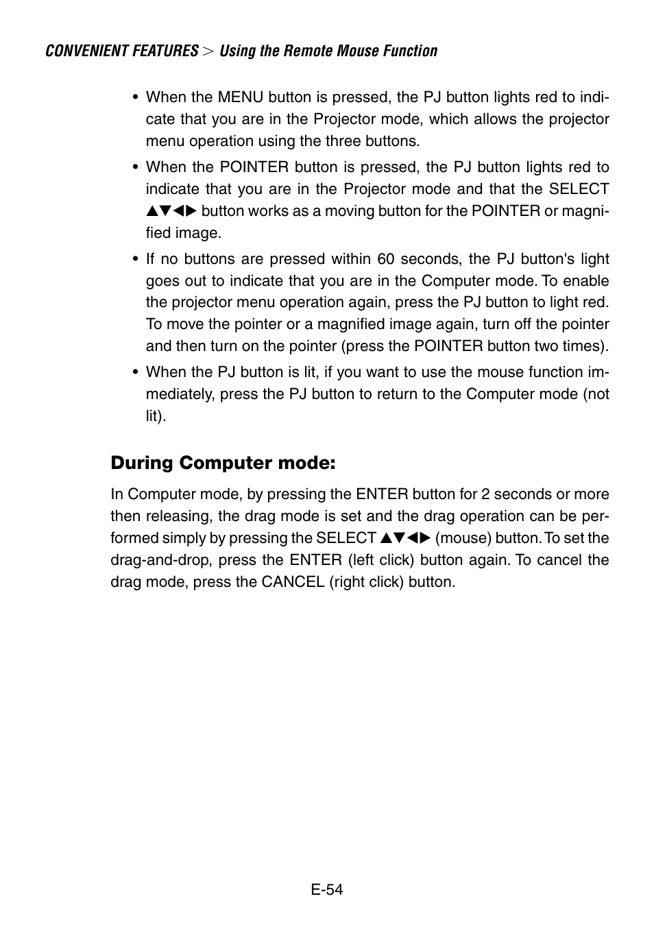 During computer mode | NEC LT260 User Manual | Page 54 / 149