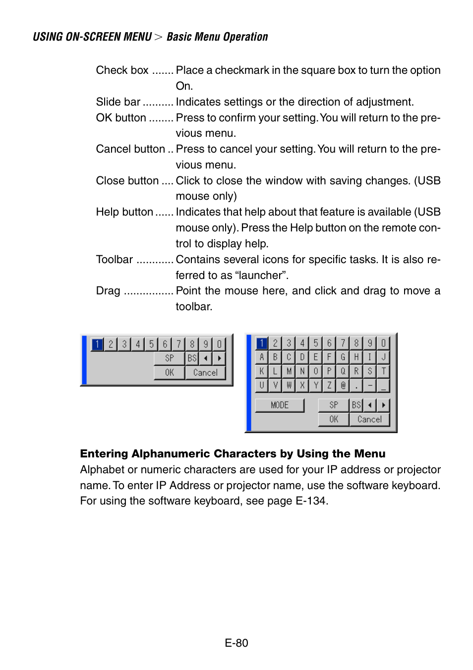 Entering alphanumeric characters by using the menu | NEC LT260 User Manual | Page 80 / 149