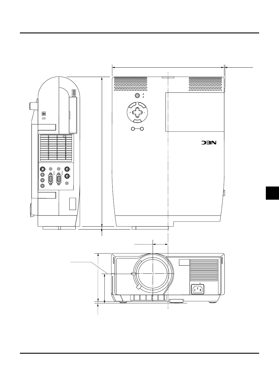 Unit = mm (inch), Lens center | NEC MT1045 User Manual | Page 39 / 42