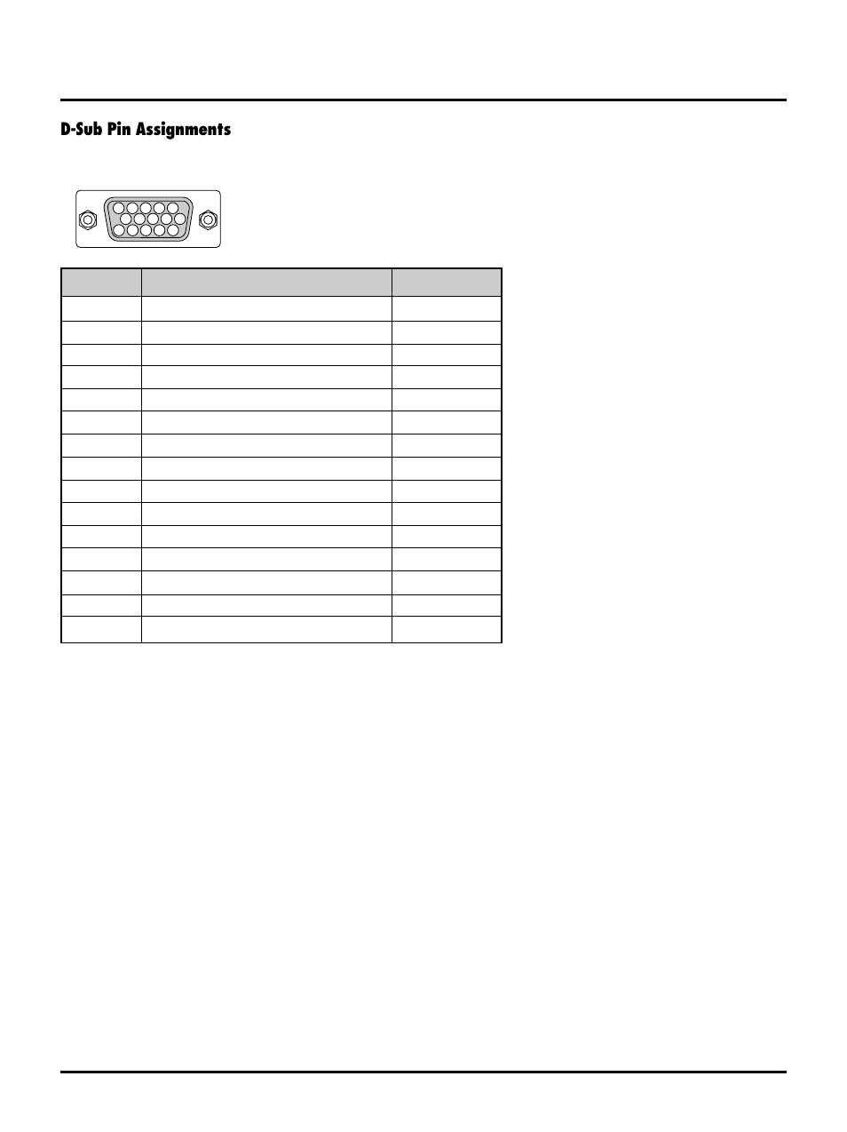 D-sub pin assignments | NEC MT1045 User Manual | Page 40 / 42