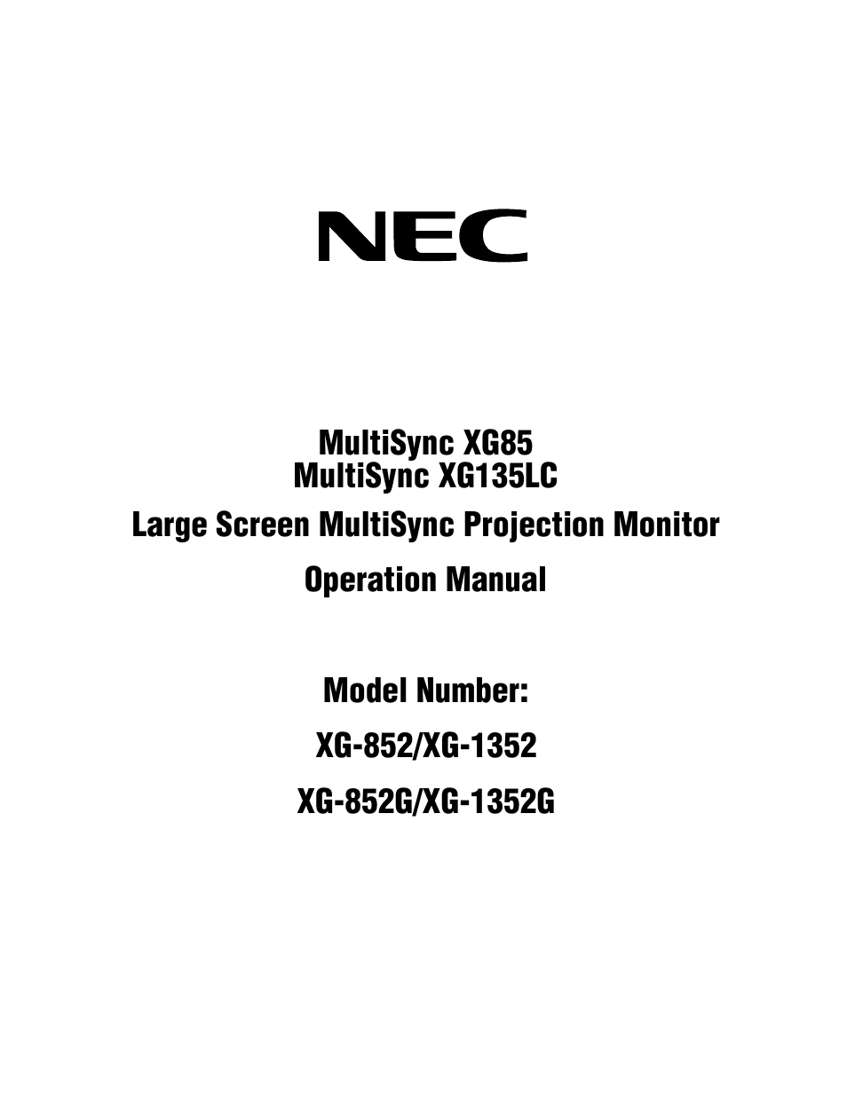 NEC MultiSync XG-1352 User Manual | 38 pages