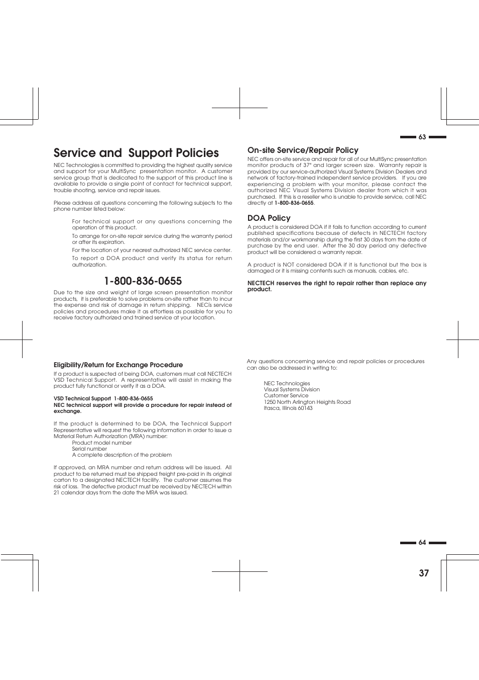 Service and support policies | NEC R 37 Xtra User Manual | Page 37 / 38