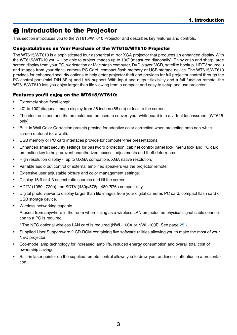 ᕢ introduction to the projector | NEC WT615 User Manual | Page 10 / 159