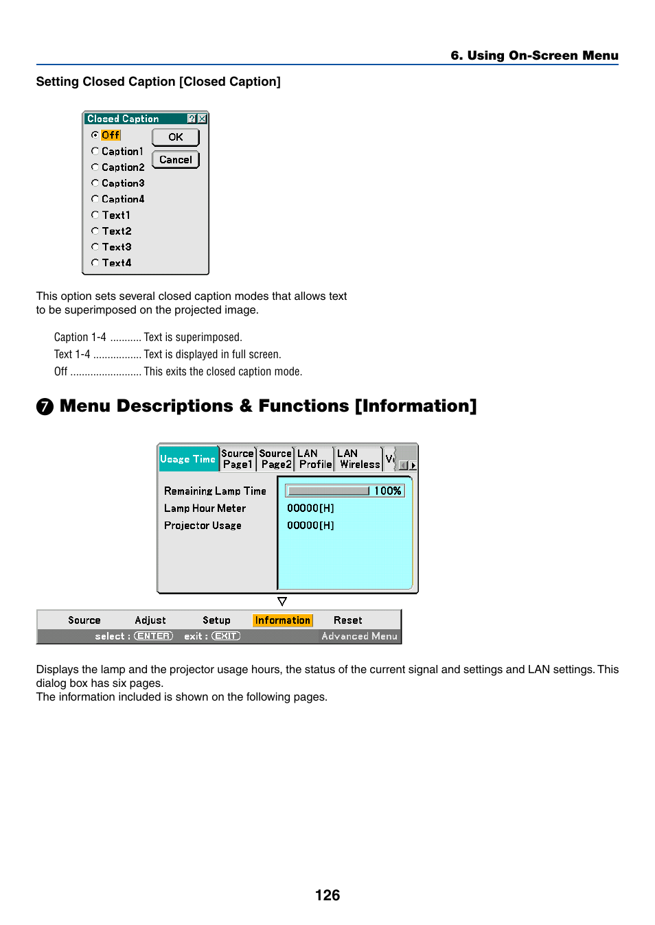 ᕧ menu descriptions & functions [information, Menu descriptions & functions [information | NEC WT615 User Manual | Page 133 / 159