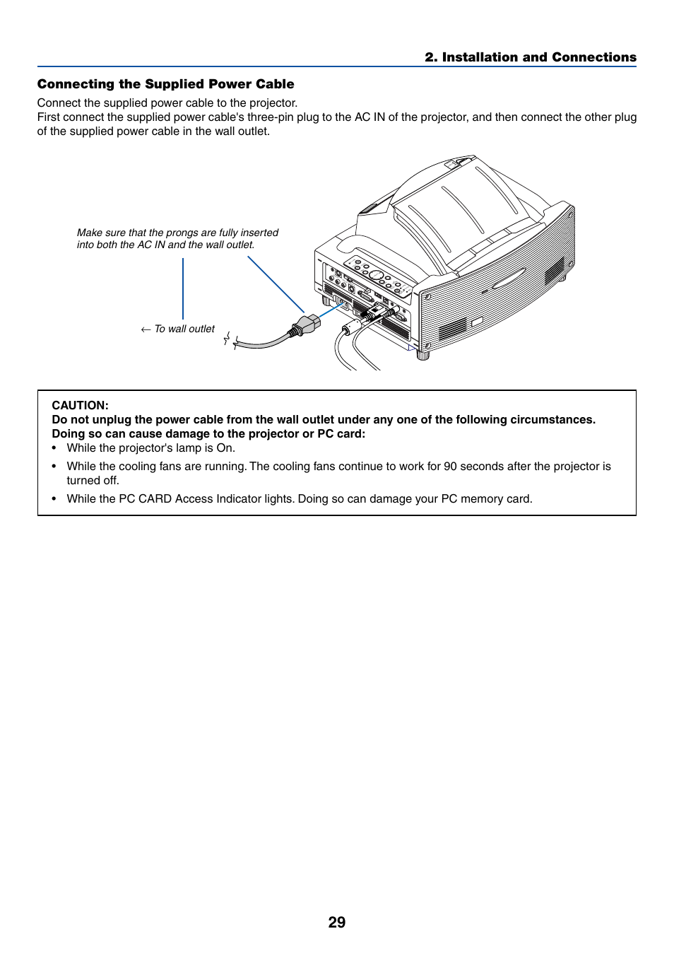 Connecting the supplied power cable | NEC WT615 User Manual | Page 36 / 159