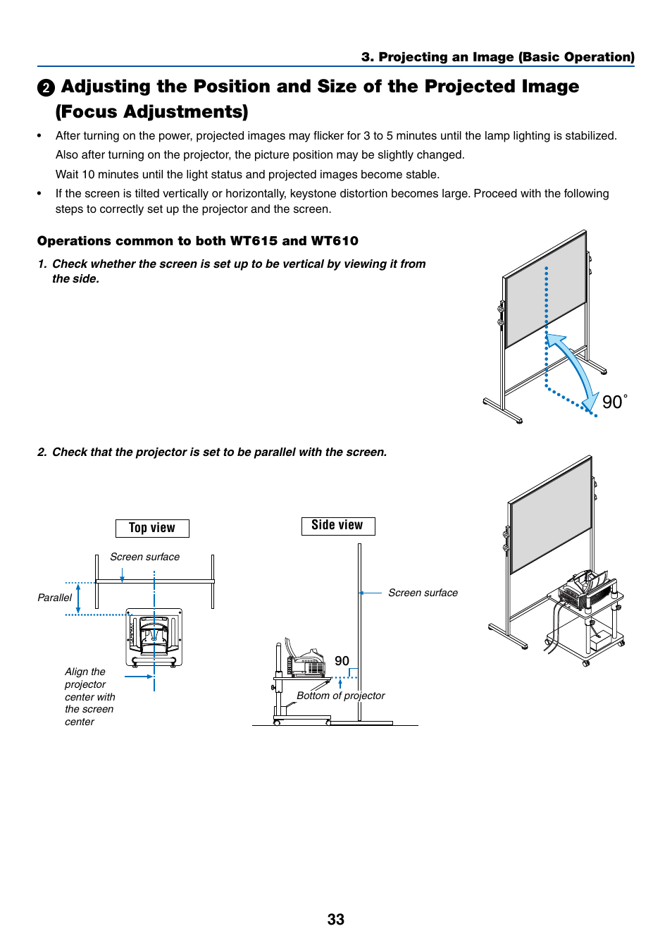 Focus adjustments) | NEC WT615 User Manual | Page 40 / 159