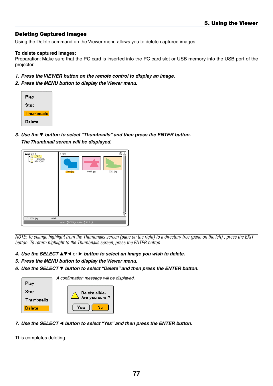 Using the viewer deleting captured images | NEC WT615 User Manual | Page 84 / 159