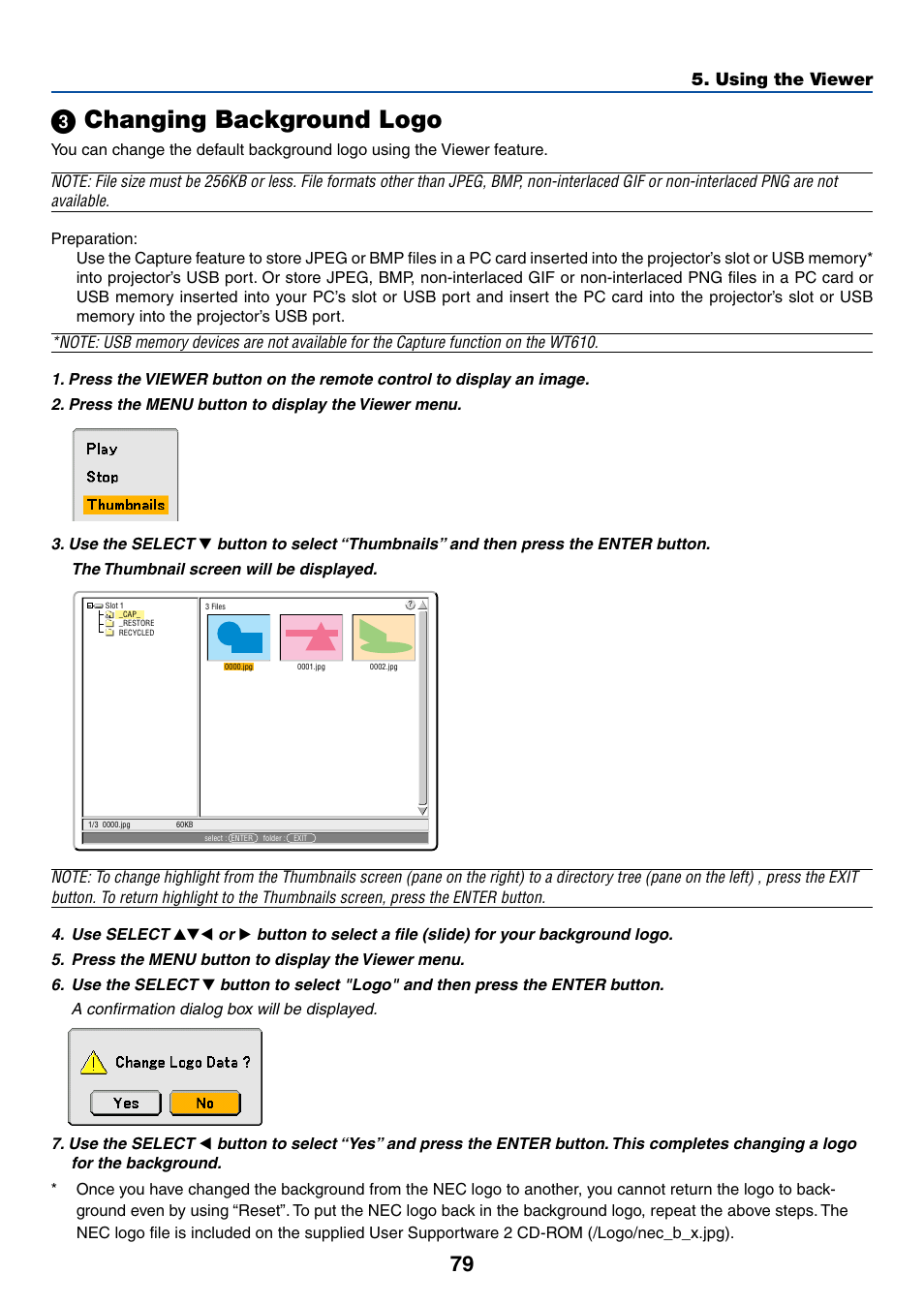 Changing background logo, ᕣ changing background logo | NEC WT615 User Manual | Page 86 / 159