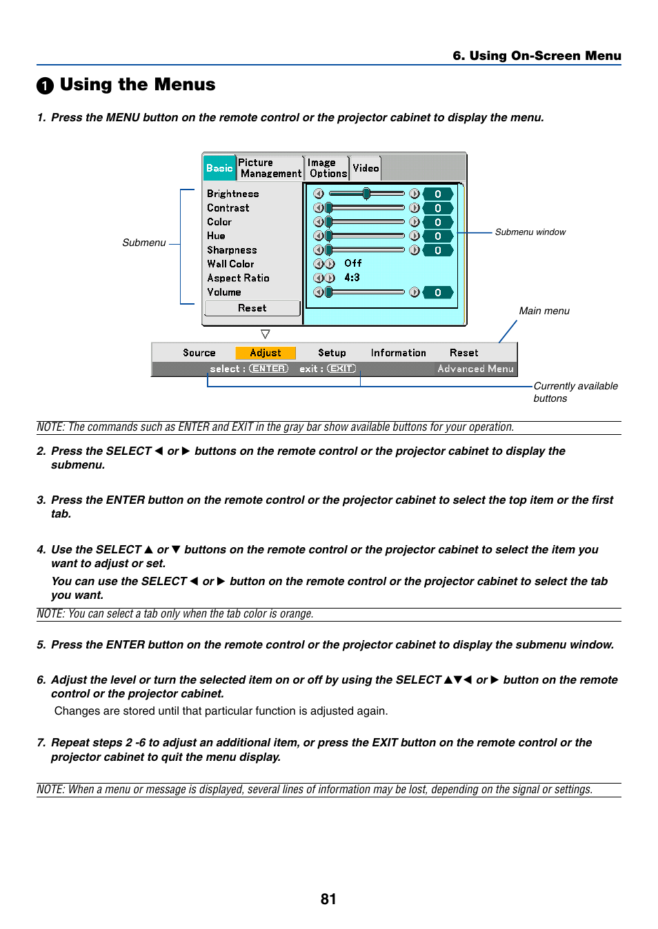 ᕡ using the menus | NEC WT615 User Manual | Page 88 / 159