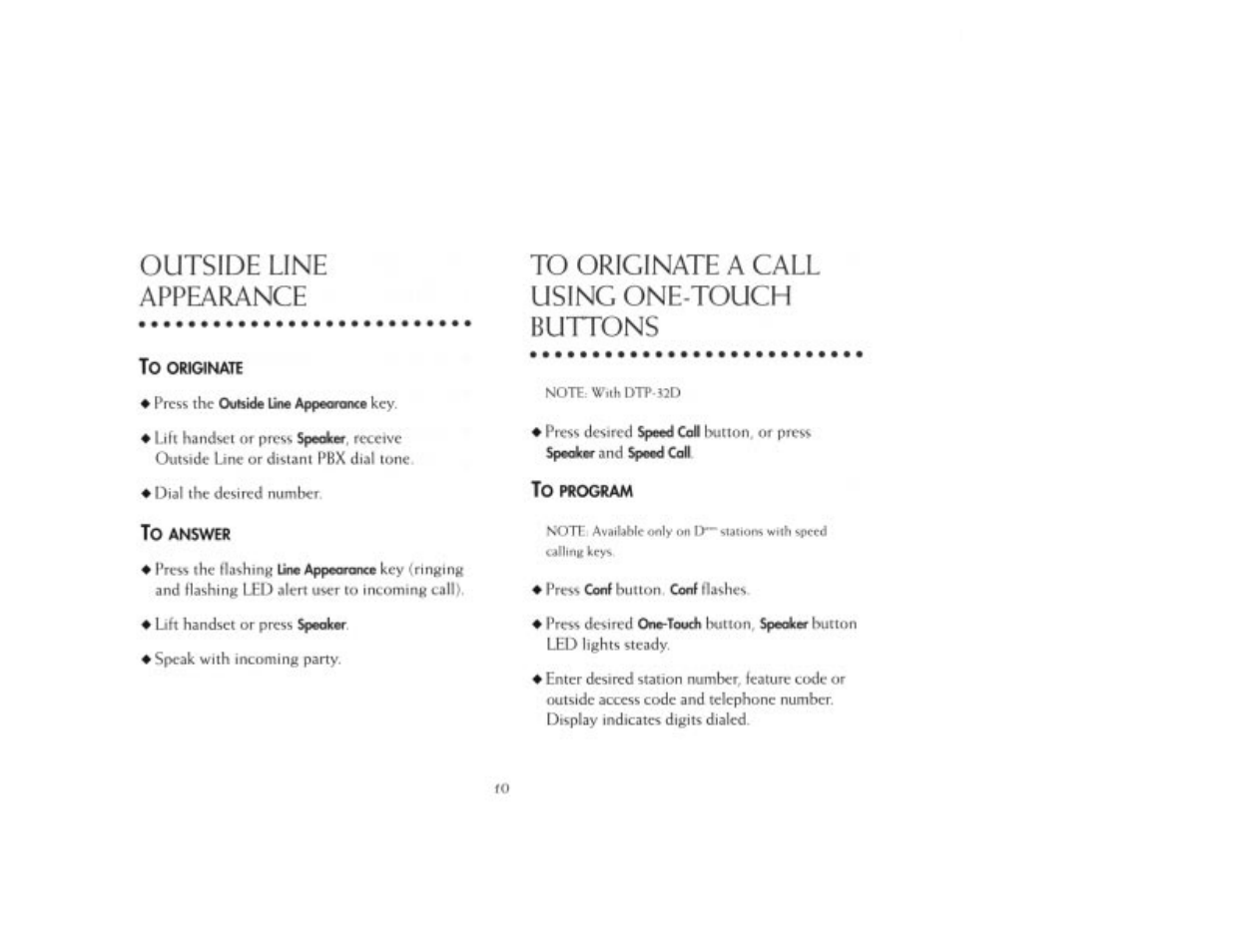 Outside line appearance, To originate a call using one-touch buttons, Press conf button conf ttashes | NEC 2000IVX User Manual | Page 12 / 44