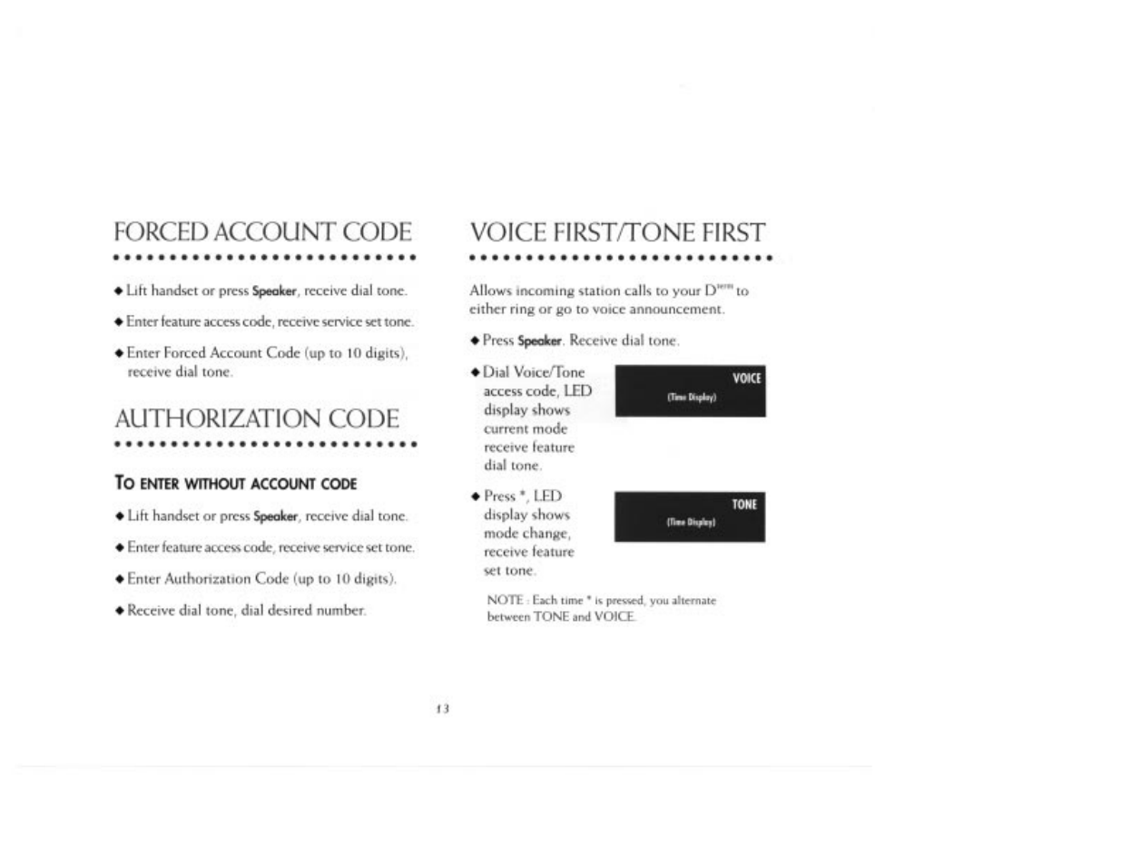 Forced account code, Voice first/tone first, Authorization code | Forced account code voice first/tone first | NEC 2000IVX User Manual | Page 15 / 44