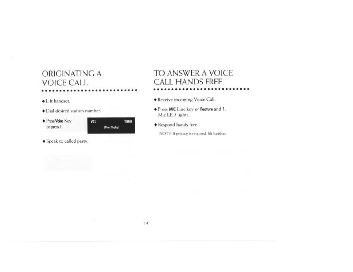 To answer a voice call hands free, Originating a voice call | NEC 2000IVX User Manual | Page 16 / 44