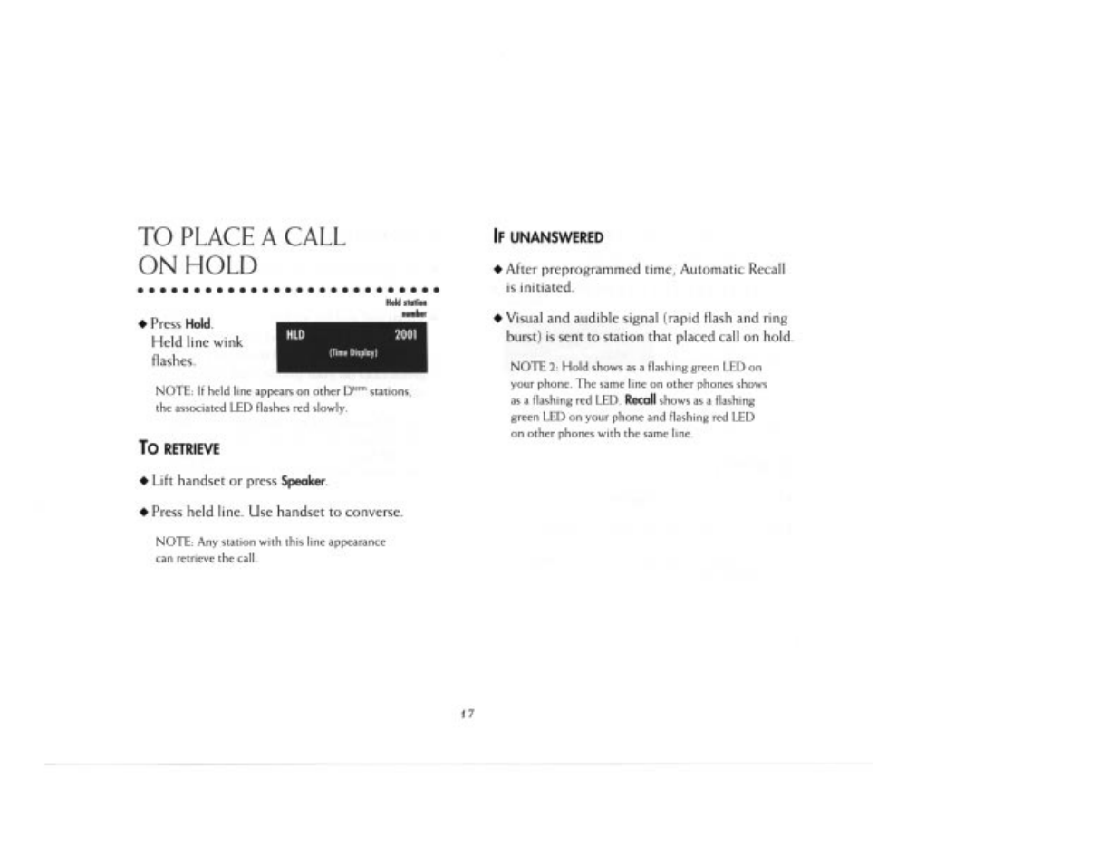 To place a call on hold | NEC 2000IVX User Manual | Page 19 / 44