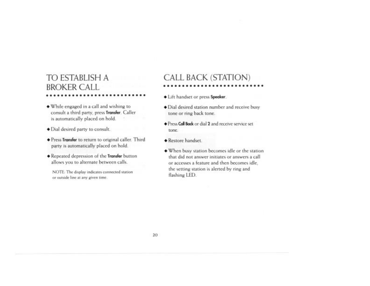 To establish a broker call, Call back (station) | NEC 2000IVX User Manual | Page 22 / 44