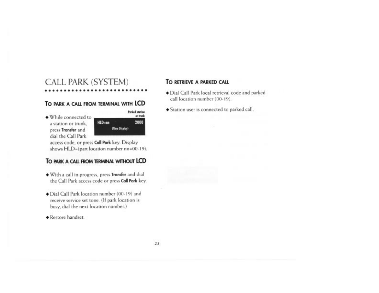 Call park (system) | NEC 2000IVX User Manual | Page 25 / 44