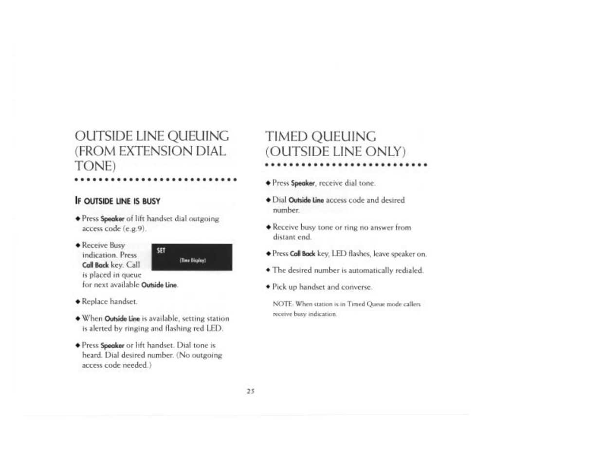 Outside line queuing (from extension dial tone), Timed queuing (outside line only) | NEC 2000IVX User Manual | Page 27 / 44