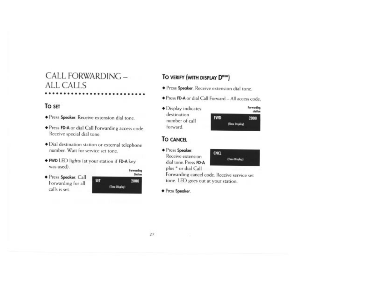 Call forwarding- all calls | NEC 2000IVX User Manual | Page 29 / 44