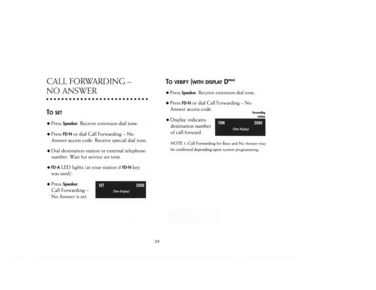 Call forwarding- no answer, Dfsplay (y | NEC 2000IVX User Manual | Page 31 / 44