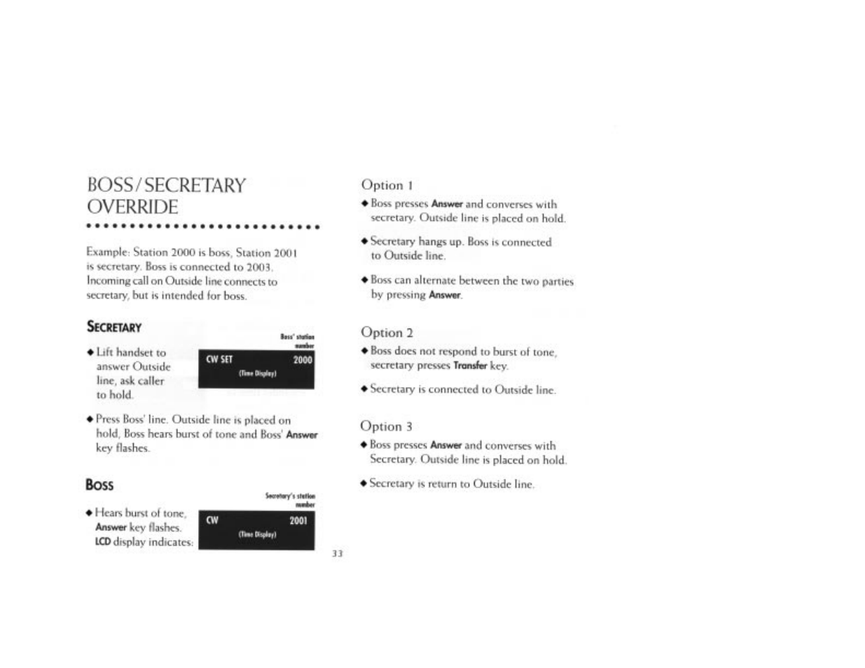 Boss/secretary, Override, Boss/secretary override | Boss | NEC 2000IVX User Manual | Page 35 / 44