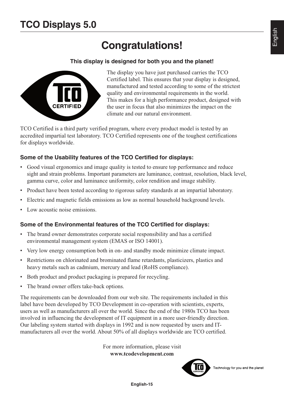 Tco displays 5.0 | NEC AccuSync AS191 User Manual | Page 17 / 18