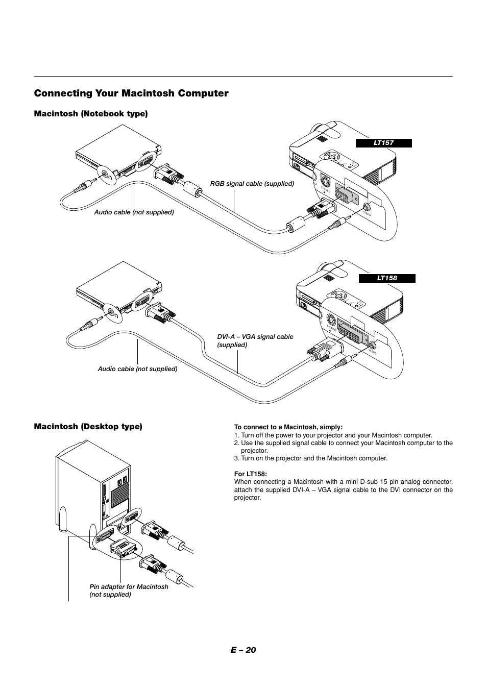 Connecting your macintosh computer | NEC LT158 User Manual | Page 24 / 61